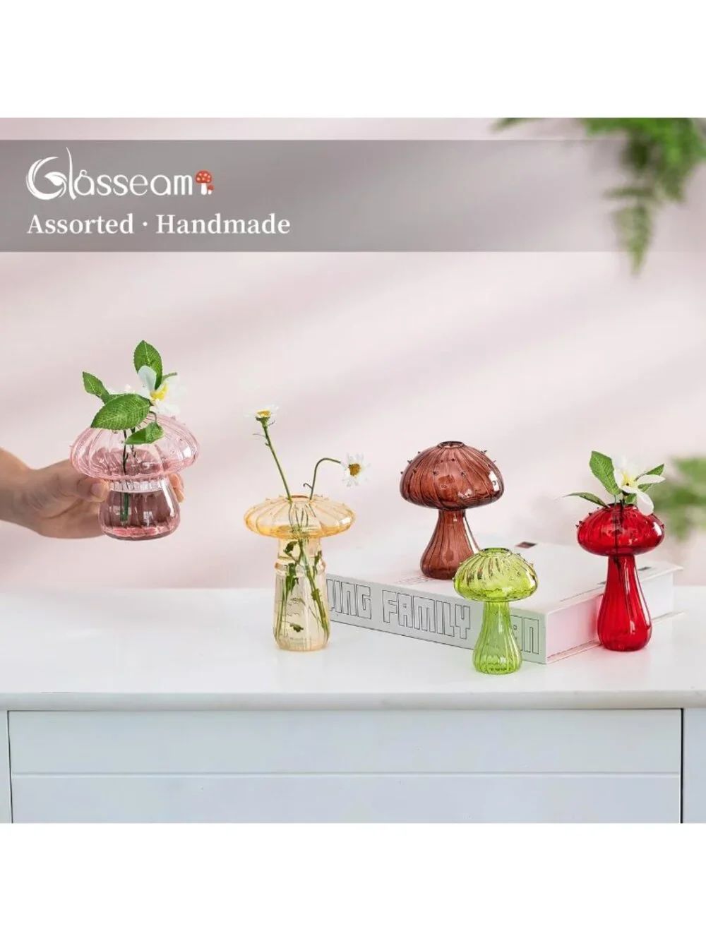 Set of 10 Colorful Mushroom Propagation Vases - Unique Mini Glass Flower Decor